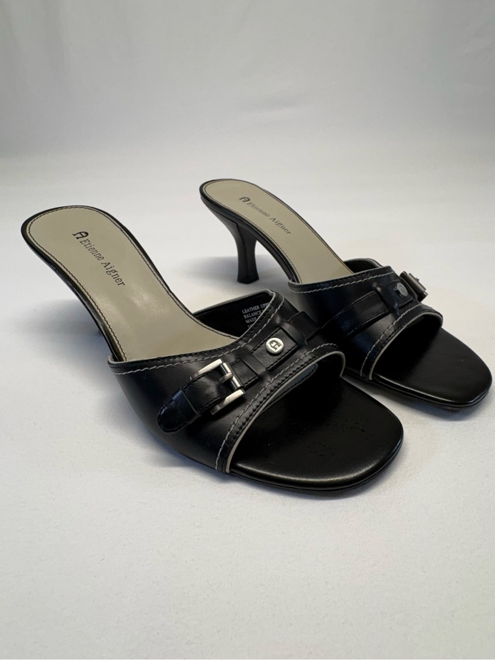 Vintage Etienne Aigner Black Leather Heeled Mules - NWOT - 7.5M